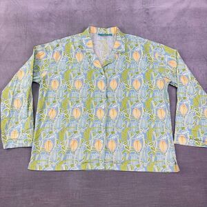 Needham Lane Button Up Shirt Womens XL‎ Blue Green Floral Cotton